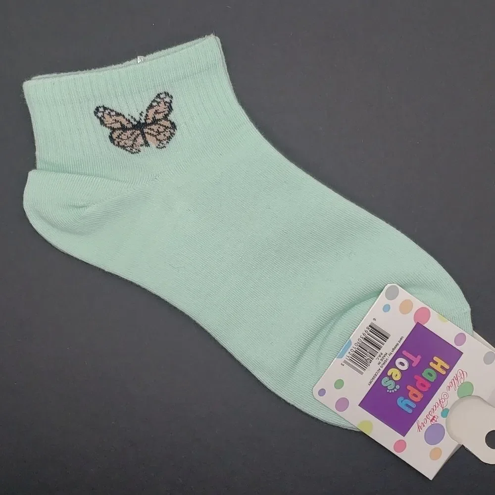 icy blue ankle socks with pink butterfly